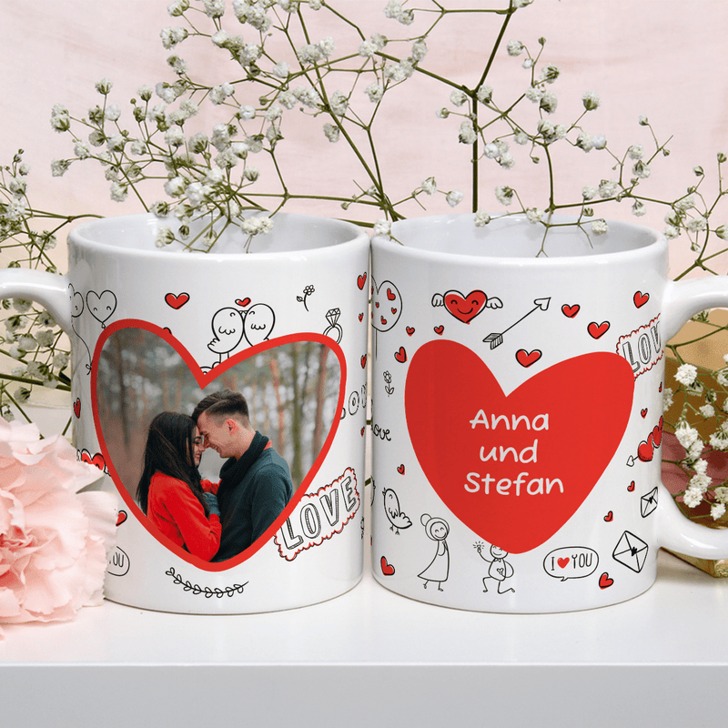 Foto des Paares + Namen - 1x bedruckte Tasse, personalisiertes Geschenk für ein Paar - Adamell.de