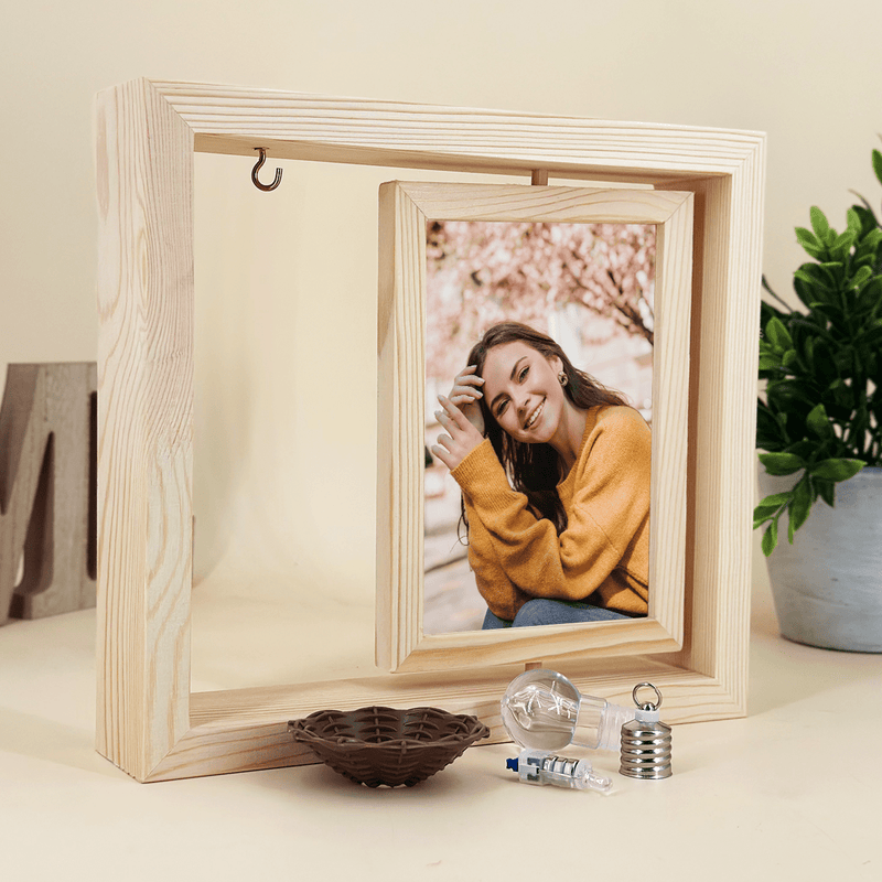 Foto einer Frau - Druck auf Glas in Holzrahmen + led, personalisiertes Geschenk für Frau - Adamell.de