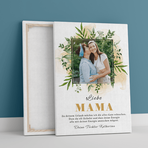 Foto im Pflanzenrahmen + Text - Druck auf Leinwand, personalisiertes Geschenk für Mama - Adamell.de