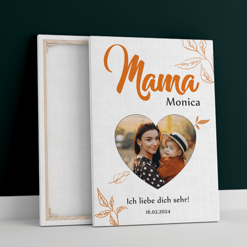 Foto in Herzform - Druck auf Leinwand, personalisiertes Geschenk für Mama - Adamell.de