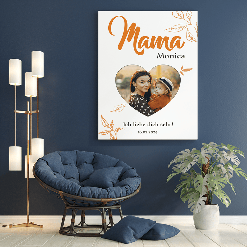 Foto in Herzform - Druck auf Leinwand, personalisiertes Geschenk für Mama - Adamell.de