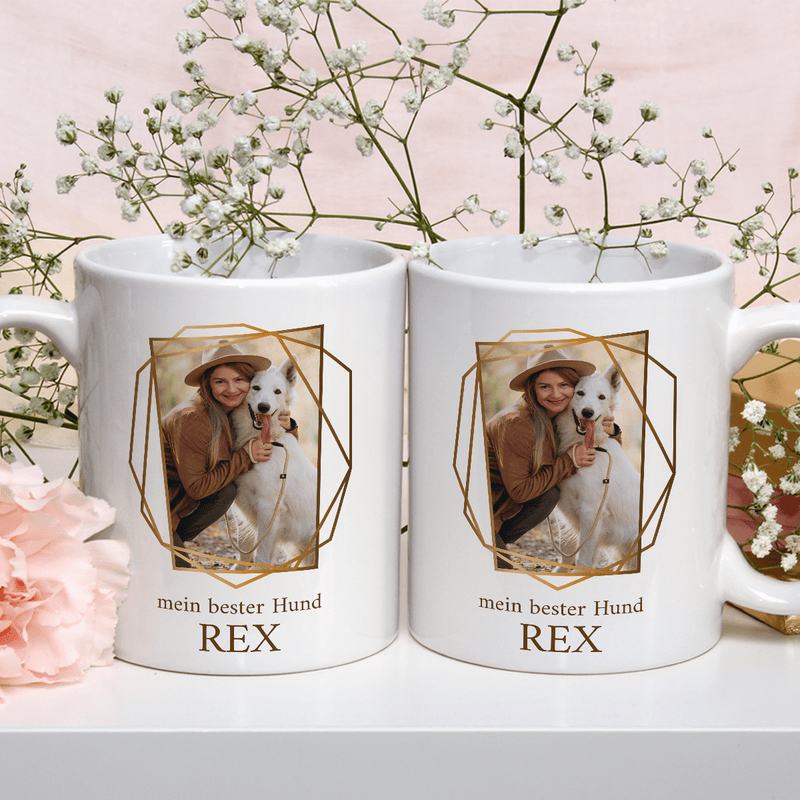 Foto mit Hund + Name - 1x bedruckte Tasse, personalisiertes Geschenk - Adamell.de