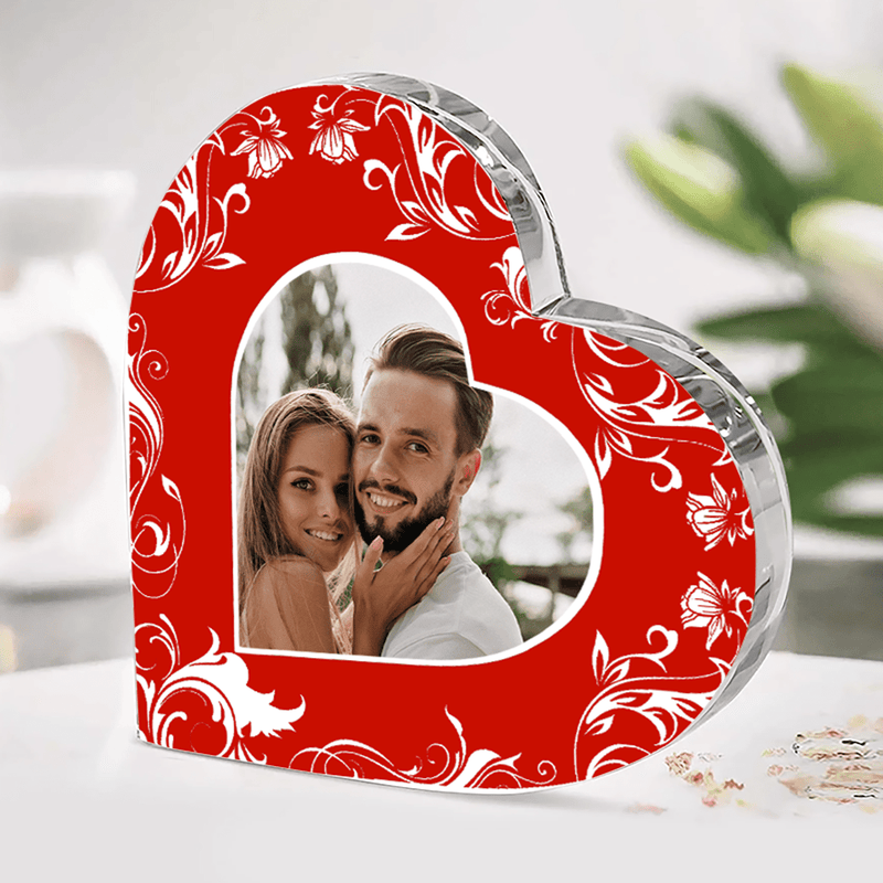 Foto mit Muster - Herz aus Glas, personalisiertes Geschenk für ein Paar - Adamell.de