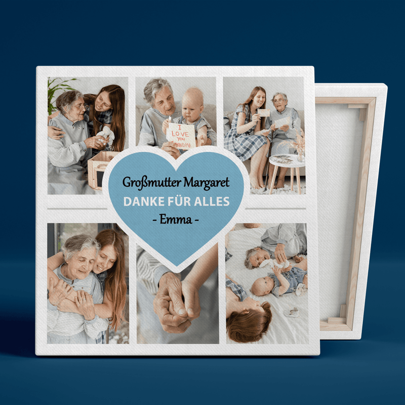 Fotocollage für Großmutter - Druck auf Leinwand, personalisiertes Geschenk für Oma - Adamell.de