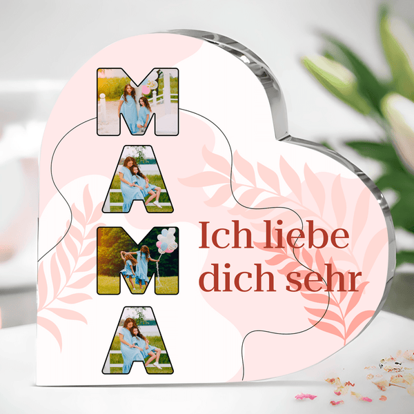 Fotos mit Aufschrift - Herz aus Glas, personalisiertes Geschenk für Mama - Adamell.de