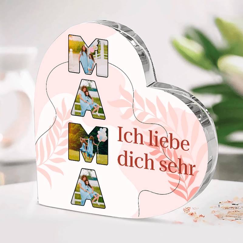 Fotos mit Aufschrift - Herz aus Glas, personalisiertes Geschenk für Mama - Adamell.de