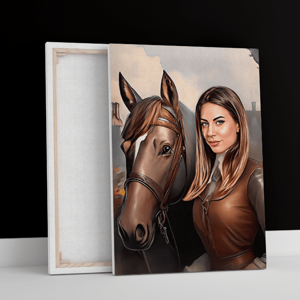 Frau mit Pferd - Druck auf Leinwand, personalisiertes Geschenk für Frau - Adamell.de