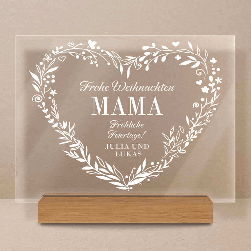 Frohe Weihnachten, Mama - Druck auf Glas, personalisiertes Geschenk für Mama - Adamell.de