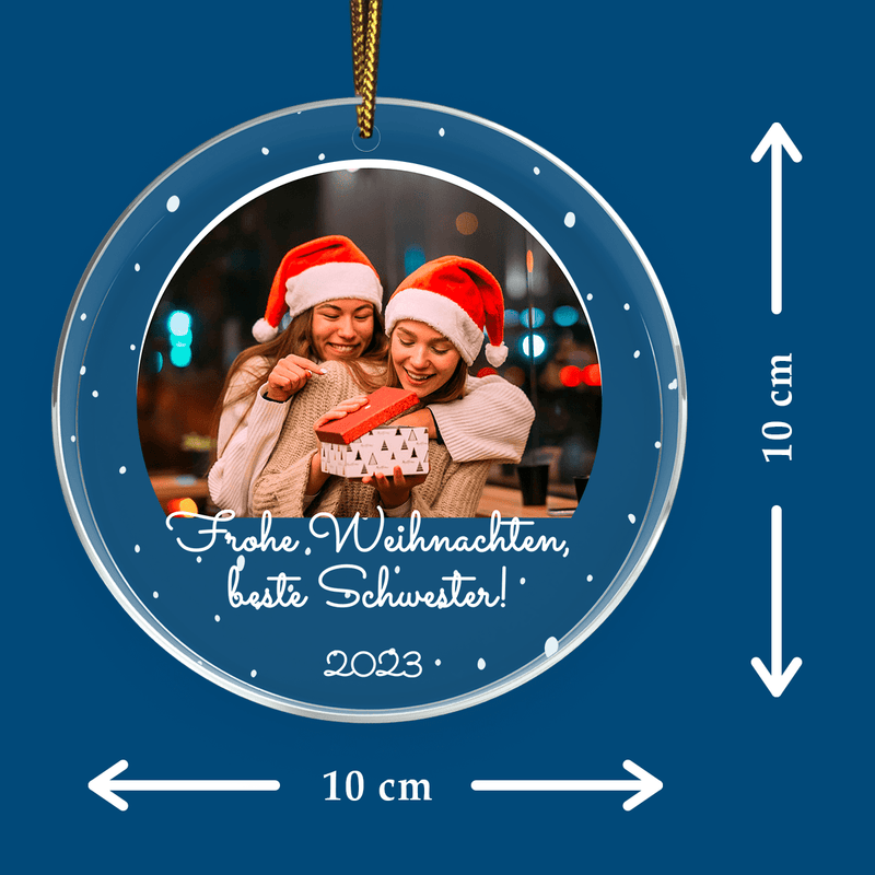 Frohe Weihnachten mit Schwester - Christbaumkugel, personalisiertes Geschenk für Schwester - Adamell.de