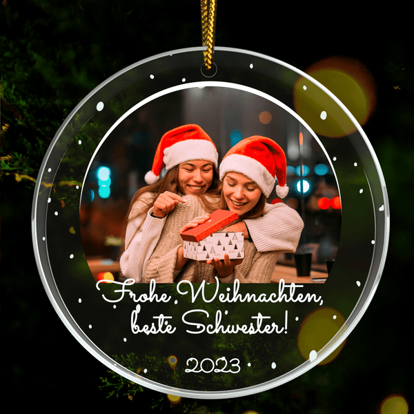 Frohe Weihnachten mit Schwester - Christbaumkugel, personalisiertes Geschenk für Schwester - Adamell.de
