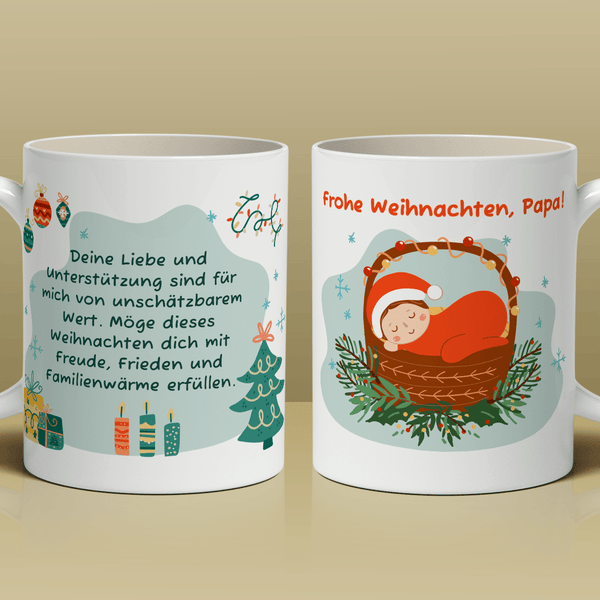 Frohe Weihnachten, Papa - 1x Bedruckte Tasse, personalisiertes Geschenk für Papa - Adamell.de