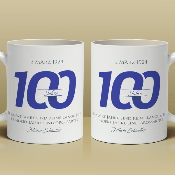 Für Ihre 100 Jahre - 1x bedruckte Tasse, personalisiertes Geschenk für Mann - Adamell.de