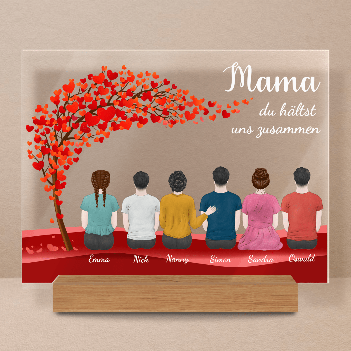 Smyla 3D LED-Glas Mit Gravur „ZEIT MIT DIR“ – Personalisierte Kristalllampe Mit Rose, Geschenk Für Mama
