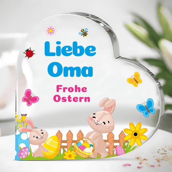 Für Oma zu Ostern - Herz aus Glas, personalisiertes Geschenk für Oma - Adamell.de