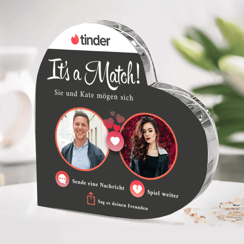 Gepaart von tinder - Herz aus Glas, personalisiertes Geschenk für sie - Adamell.de