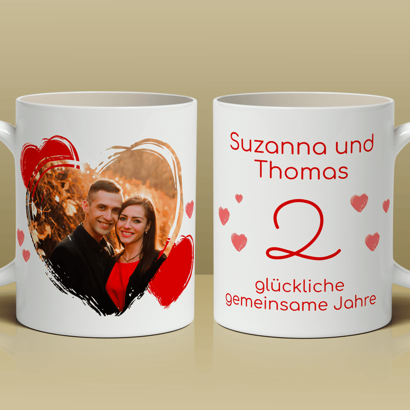 Glückliche gemeinsame Jahre - 1x bedruckte Tasse, personalisiertes Geschenk für Paar - Adamell.de