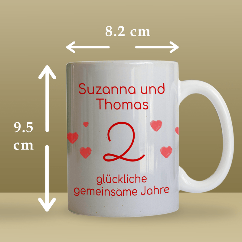 Glückliche gemeinsame Jahre - 1x bedruckte Tasse, personalisiertes Geschenk für Paar - Adamell.de