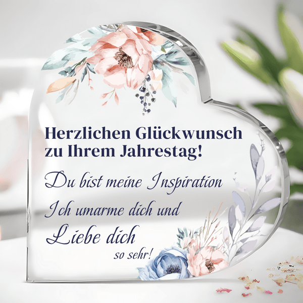 Glückwunsch zum Jahrestag - Herz aus Glas, personalisiertes Geschenk für Paare - Adamell.de