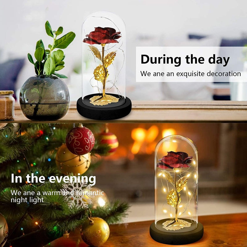 Gold Ewige Rose im Glas LED, Geschenkideen für frauen, freundin, mama, valentinstag, geburstag, weihnachtsgeschenke, muttertagsgeschen, Weltfrauentag - Adamell.de