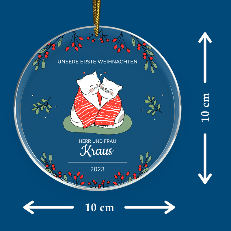 Grafik Weihnachtskatzen - Christbaumkugel, personalisiertes Geschenk für Ehefrau - Adamell.de