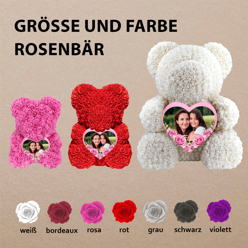 Herz aus Rosen - Rosenbären mit Aufdruck, personalisiertes Geschenk für Mama - Adamell.de