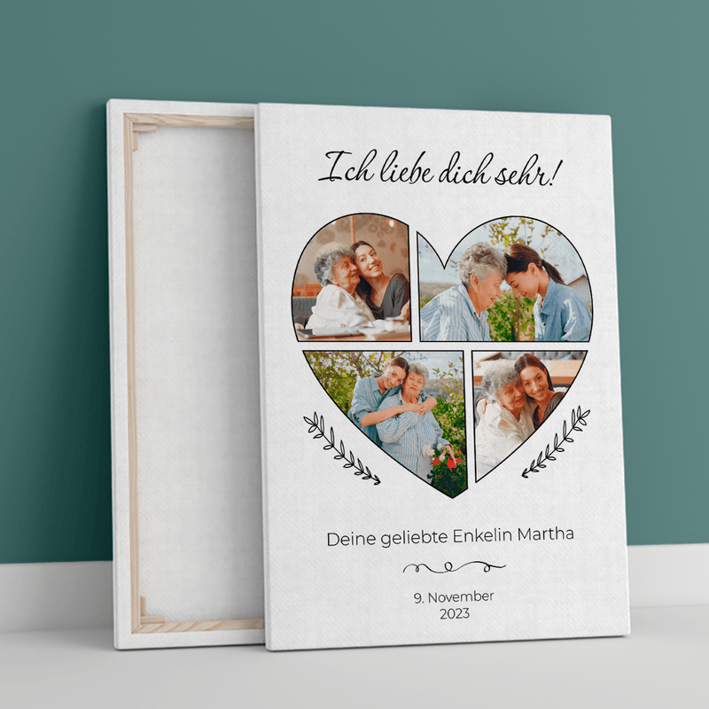 Herz-Collage aus 4 Fotos - Druck auf Leinwand, personalisiertes Geschenk für Oma - Adamell.de