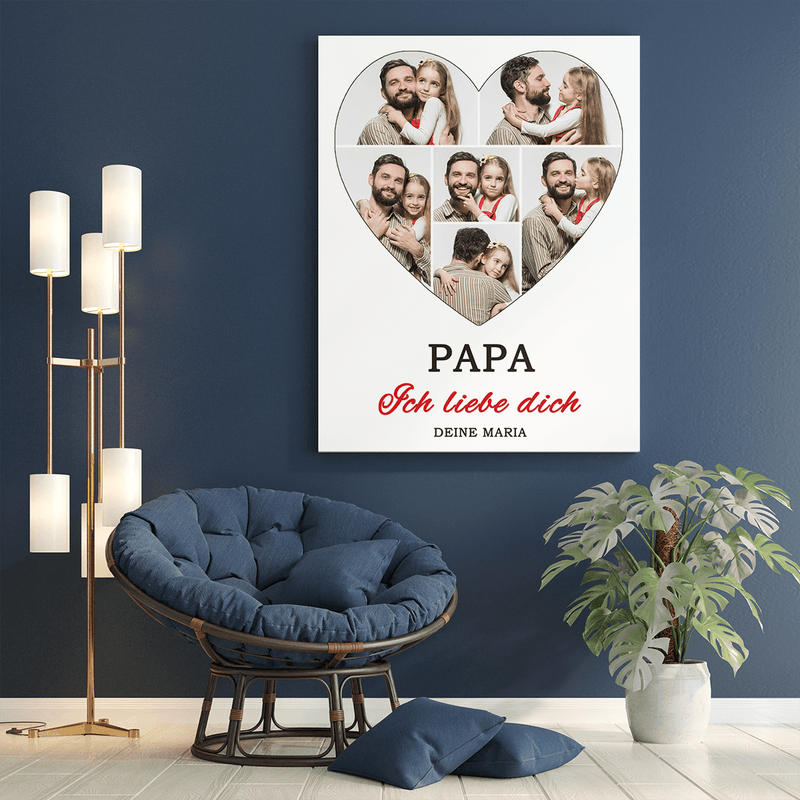 Herz-Collage für Papa - Druck auf Leinwand, personalisiertes Geschenk für Papa - Adamell.de