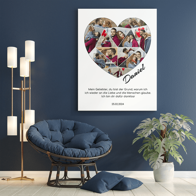 Herz-Collage + Text - Druck auf Leinwand, personalisiertes Geschenk für Paar - Adamell.de