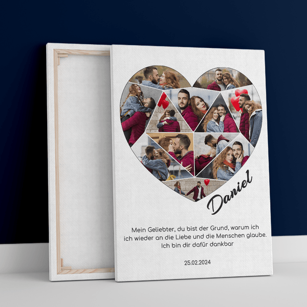 Herz-Collage + Text - Druck auf Leinwand, personalisiertes Geschenk für Paar - Adamell.de