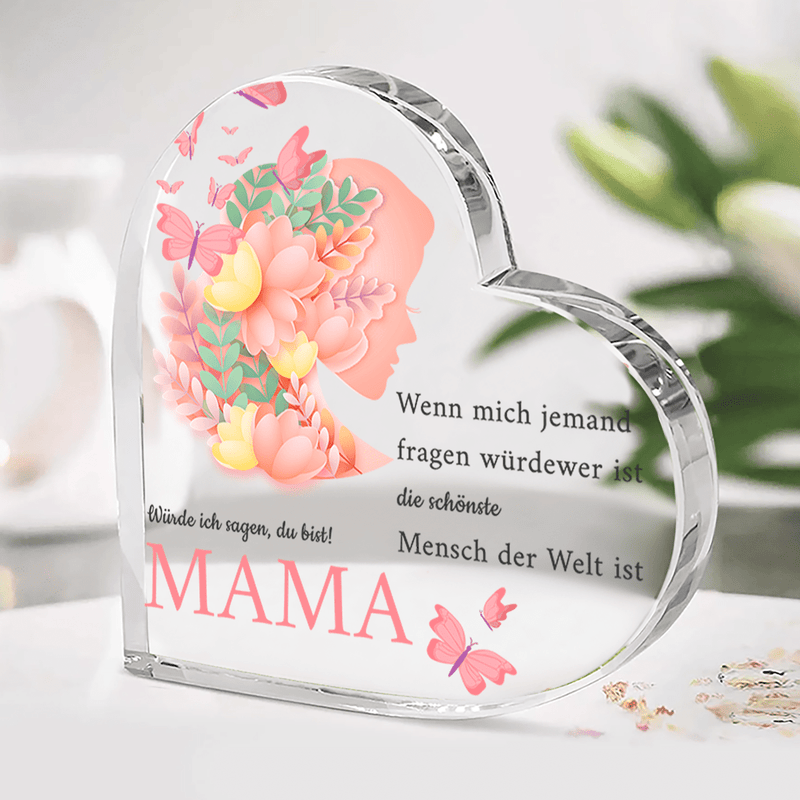 Herz mit der schönsten Mama - Herz aus Glas, personalisiertes Geschenk für Mama - Adamell.de