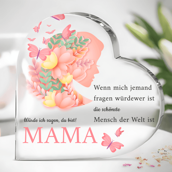 Herz mit der schönsten Mama - Herz aus Glas, personalisiertes Geschenk für Mama - Adamell.de