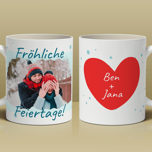 Herz Namen + Foto - 1x bedruckte Tasse, personalisiertes Geschenk für ein Paar - Adamell.de