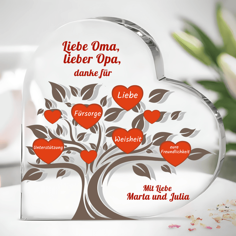 Herzbaum für Großeltern - Herz aus Glas, personalisiertes Geschenk - Adamell.de