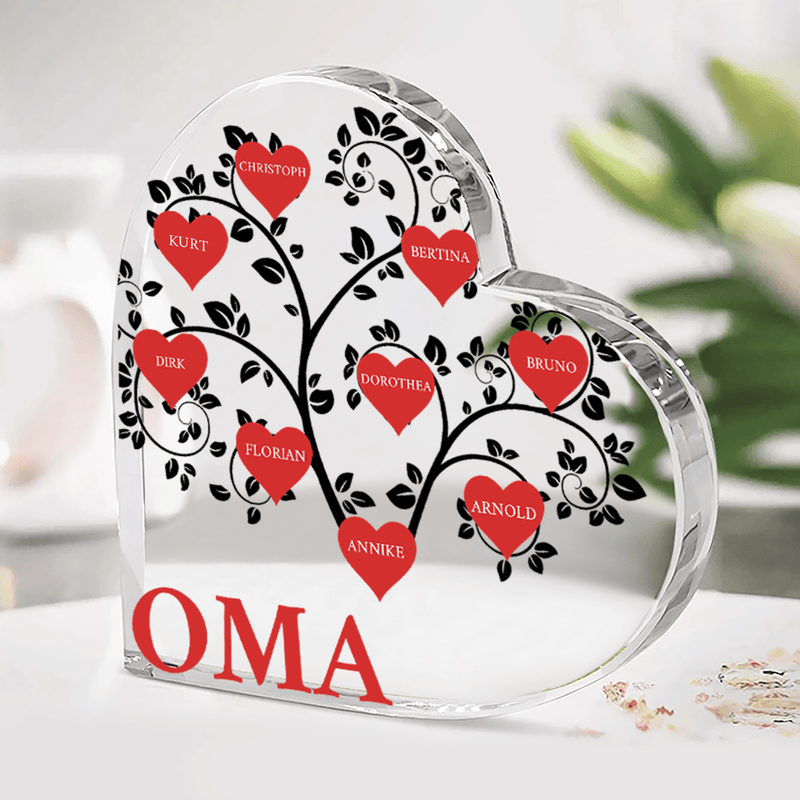 Herzen mit Namen der Enkelkinder - Herz aus Glas, personalisiertes Geschenk für Oma - Adamell.de