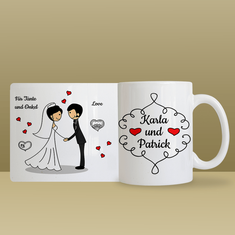 Hochzeitsgrafiken - 1x bedruckte Tasse, personalisiertes Geschenk für Paare - Adamell.de
