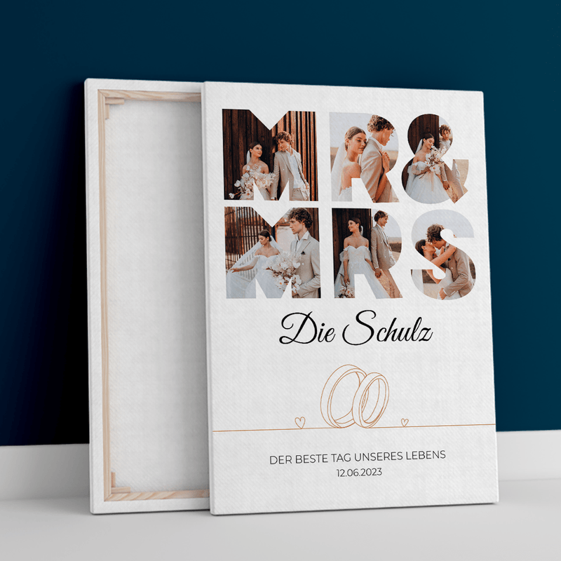 Hochzeitssouvenir Mr&Mrs - Druck auf Leinwand, personalisiertes Geschenk für Paar - Adamell.de