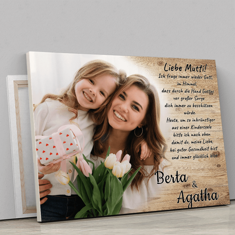 Hölzerner Hintergrund-Effekt - Druck auf Leinwand, personalisiertes Geschenk für Mama - Adamell.de