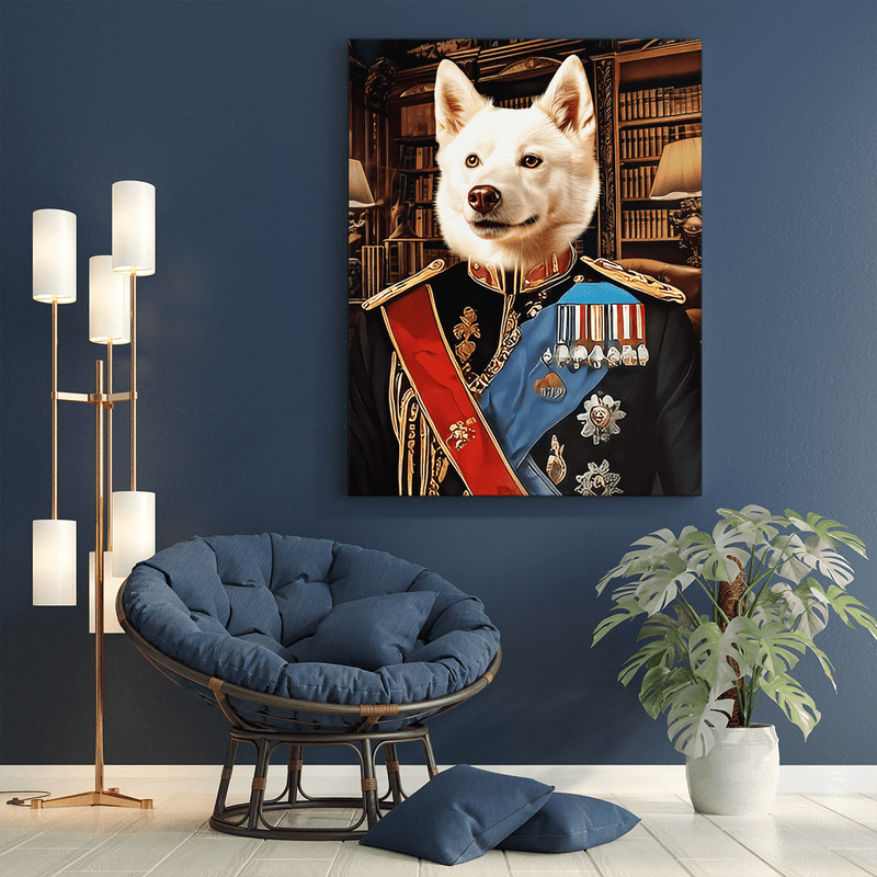 Hund als General verkleidet - Druck auf Leinwand, personalisiertes Geschenk für Hundebesitzer - Adamell.de