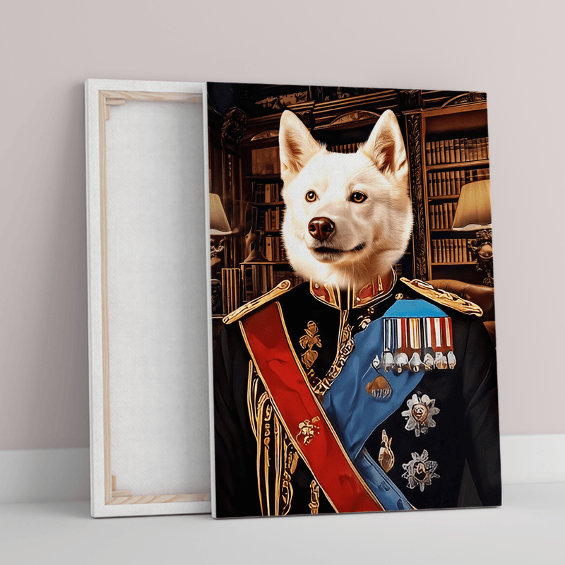 Hund als General verkleidet - Druck auf Leinwand, personalisiertes Geschenk für Hundebesitzer - Adamell.de