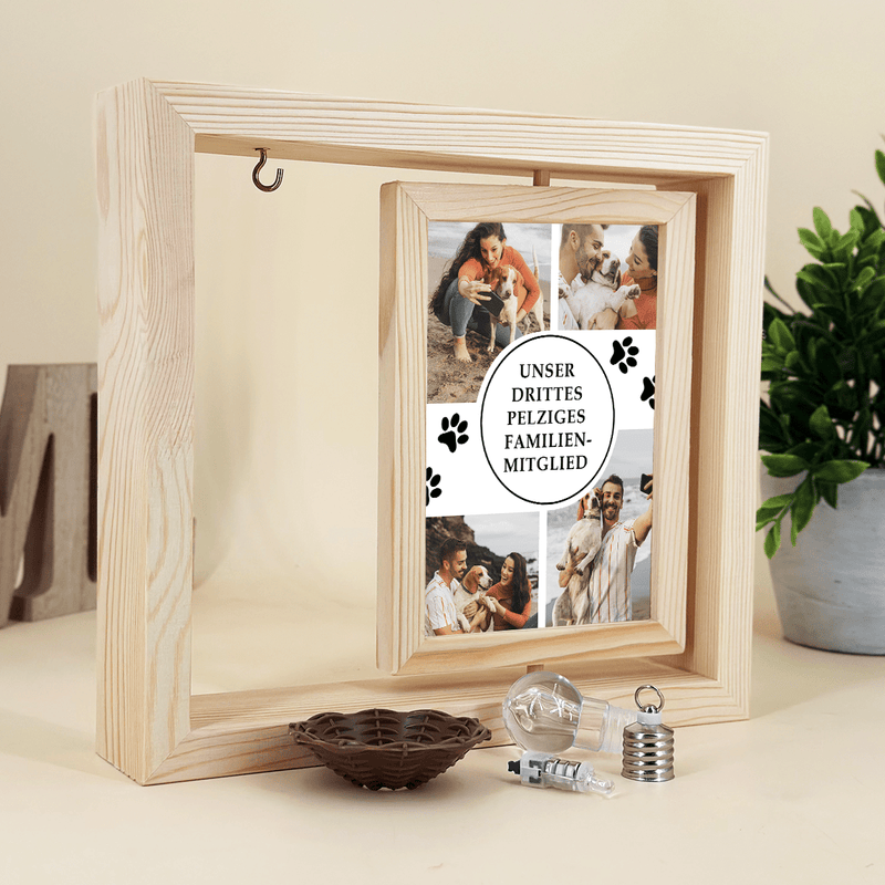 Hund, Mitglied der Familie - Druck auf Glas in Holzrahmen + led, personalisiertes Geschenk - Adamell.de