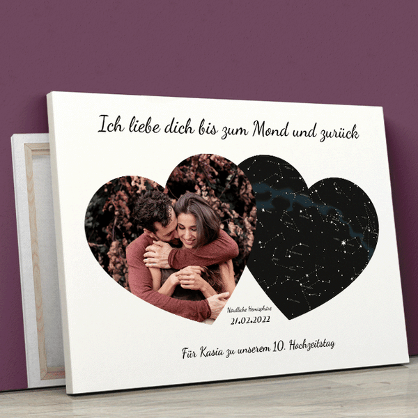 Ich liebe dich bis zum Mond - Druck auf Leinwand, personalisiertes Geschenk - Adamell.de