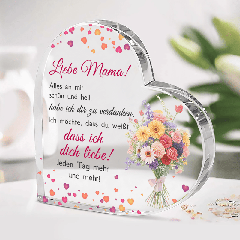 Ich verdanke dir alles - Herz aus Glas, personalisiertes Geschenk für Mama - Adamell.de