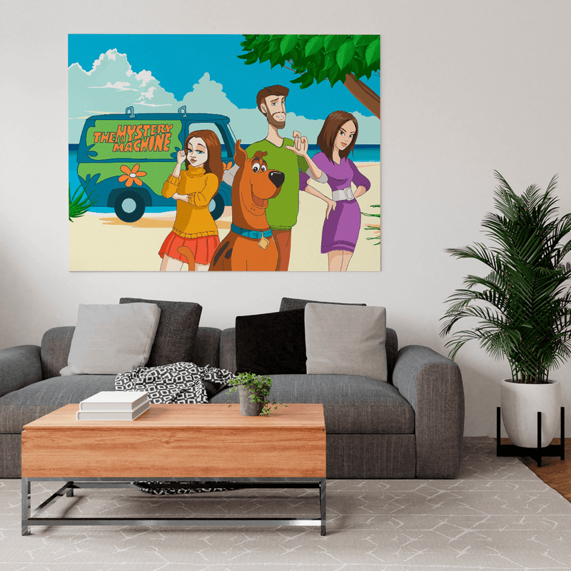 Illustration im Stil von Scooby Doo - Druck auf Leinwand, personalisiertes Geschenk für Freund - Adamell.de