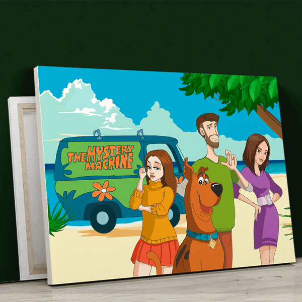 Illustration im Stil von Scooby Doo - Druck auf Leinwand, personalisiertes Geschenk für Freund - Adamell.de
