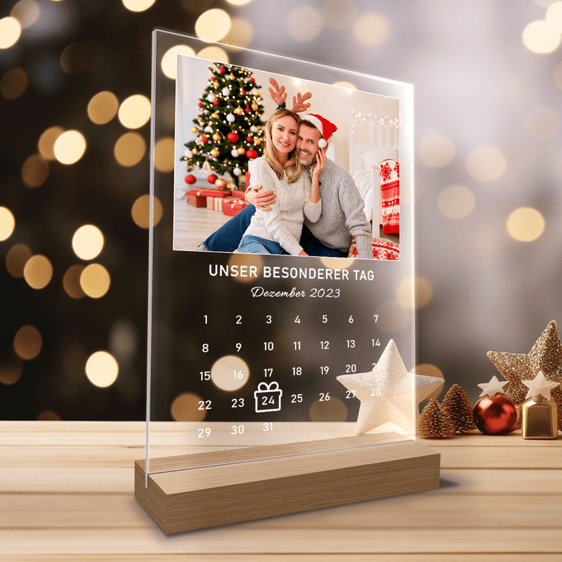 Kalender für die Ehefrau zu Weihnachten - Druck auf Glas, personalisiertes Geschenk für die Ehefrau - Adamell.de