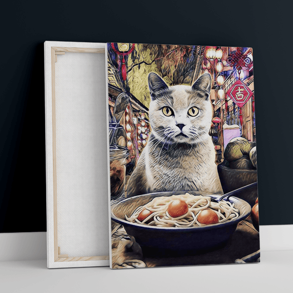 Katze im Restaurant - Druck auf Leinwand, personalisiertes Geschenk - Adamell.de