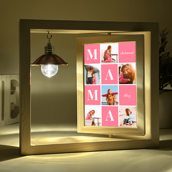 Klug und charmant - Druck auf Glas in Holzrahmen + led, personalisiertes Geschenk für Mama - Adamell.de