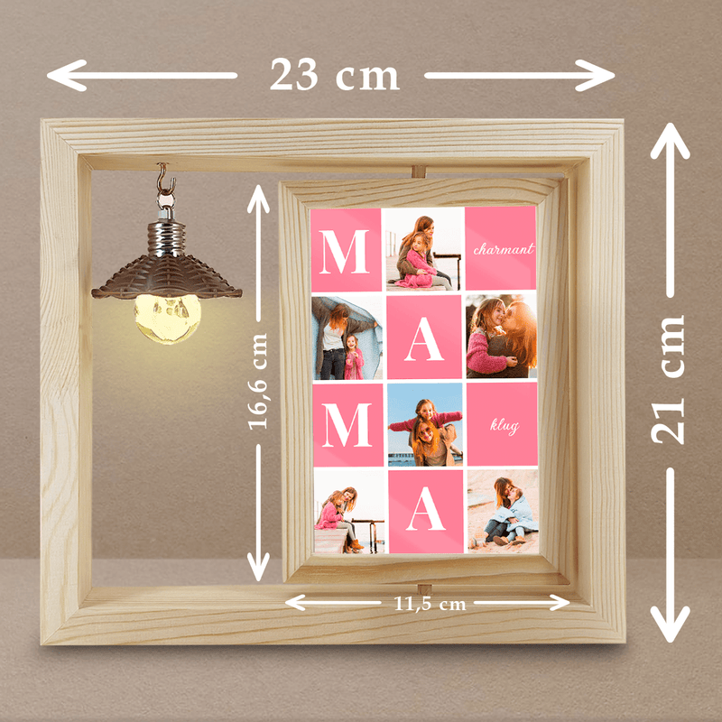 Klug und charmant - Druck auf Glas in Holzrahmen + led, personalisiertes Geschenk für Mama - Adamell.de