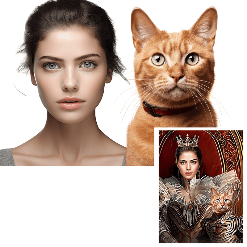 Königin mit Katze - Druck auf Leinwand, personalisiertes Geschenk für Sie - Adamell.de