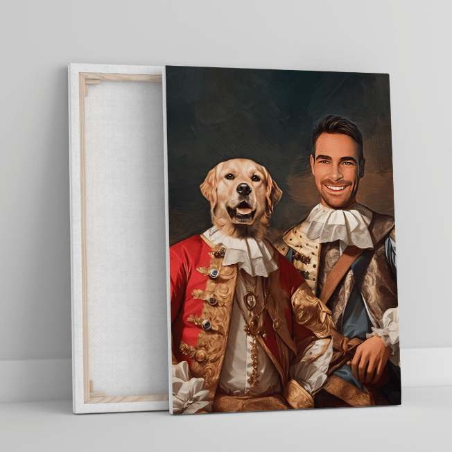 Königliches Porträt mit einem Hund - Druck auf Leinwand, personalisiertes Geschenk für Mann - Adamell.de
